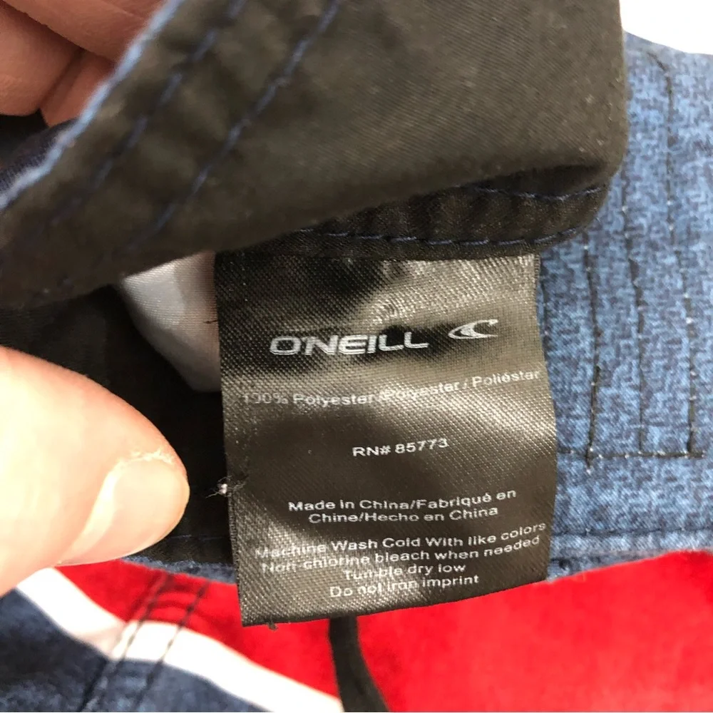 O’Neill Patriotic Navy Blue White Striped Surf Board Shorts Swim Trunks Mens 36